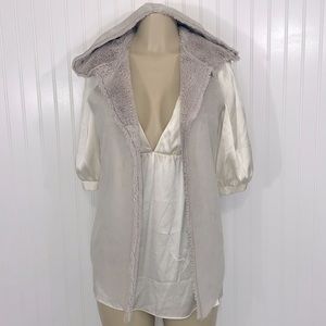 Dylan Faux Shearling & Suede Hooded Vest Oversized XS Like New